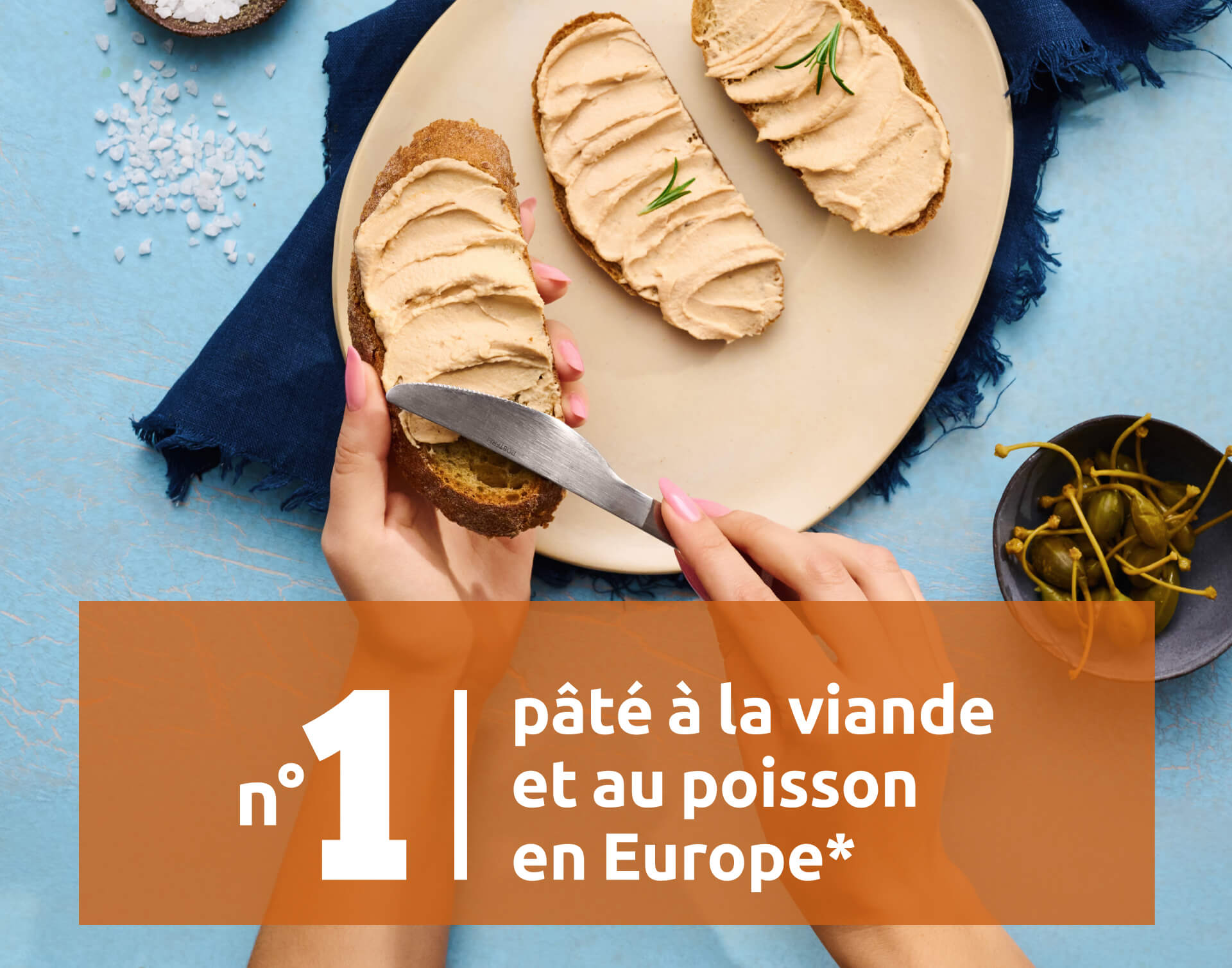 Et notre qualité dans les <br />établissements les plus stricts. C'est pourquoi nos pâtés sont <br />reconnus comme les pâtés de viande et de poisson numéro 1 en Europe.*